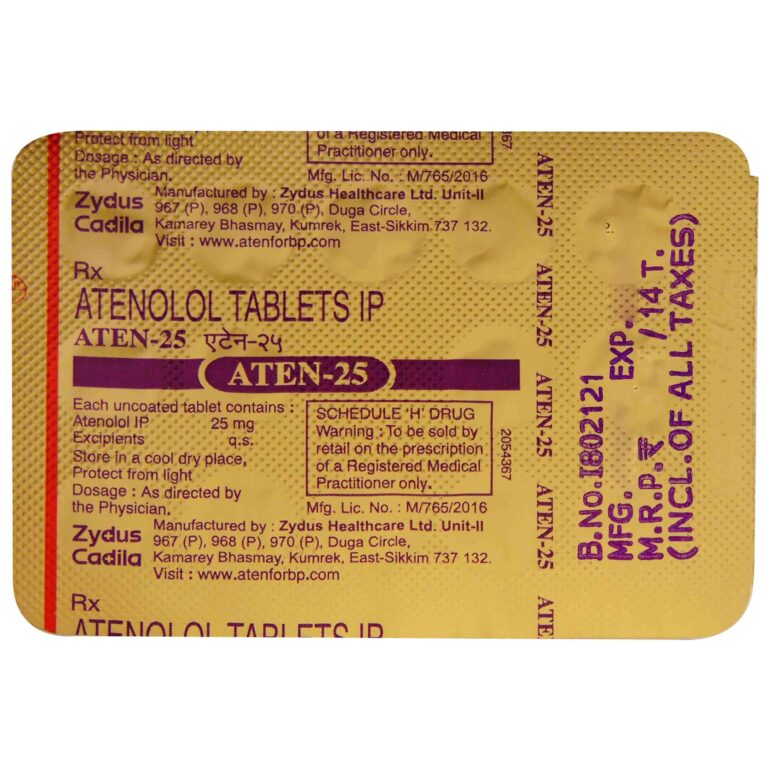 Atenolol 25mg Tablet Pharmaceutical Exporters   Aten 25mg Tablet New 768x768 